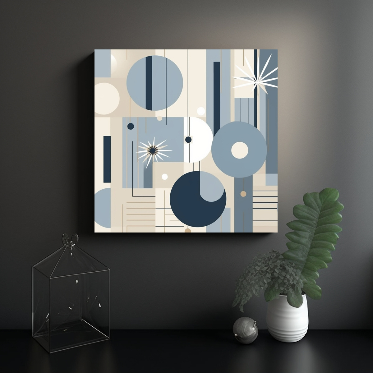 CUADRO ABSTRACTO EN TONOS AZULES Y GRISES CON 70X70 CM - 2