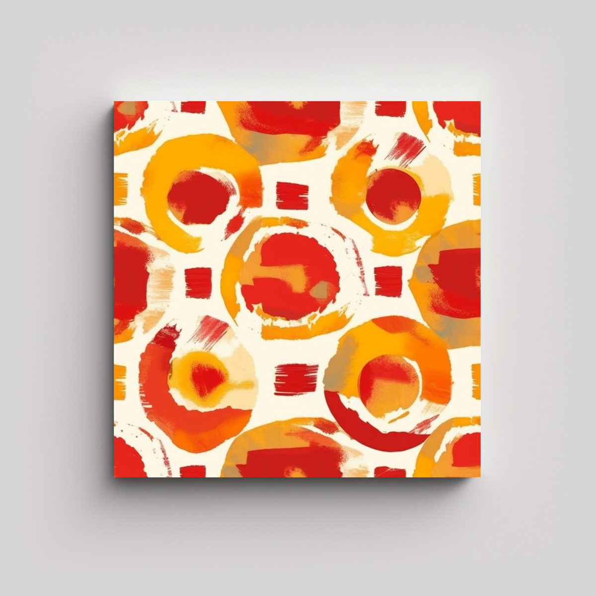 PATRÓN INTENSO BOHO EN LIENZO ROJO, MARFIL Y 50X50 CM - 1