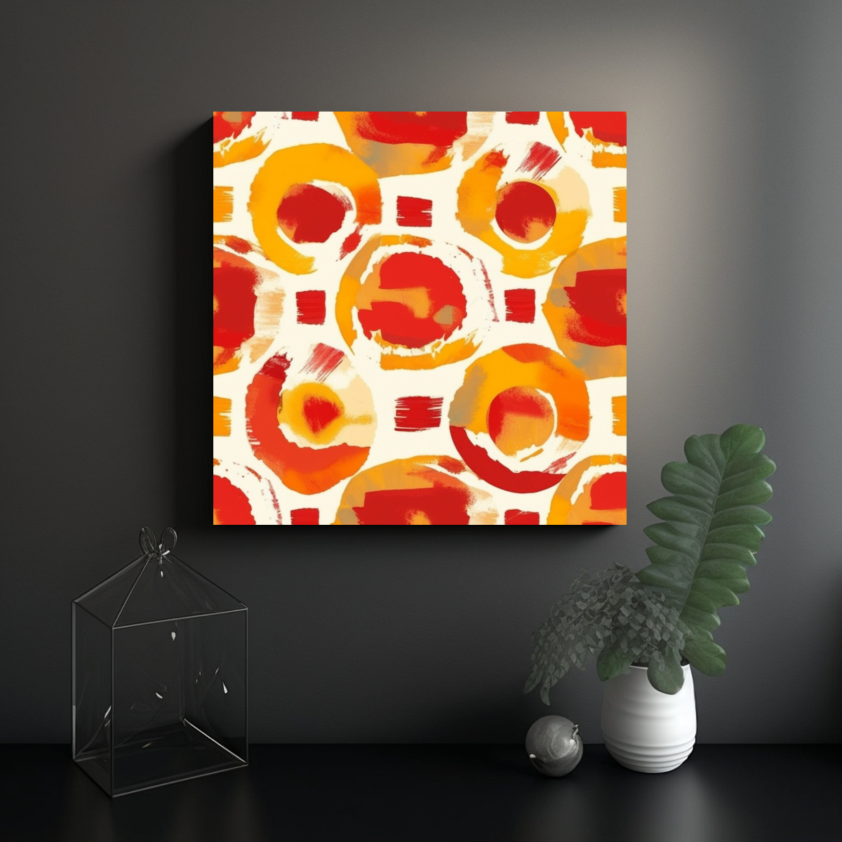PATRÓN INTENSO BOHO EN LIENZO ROJO, MARFIL Y 50X50 CM - 2