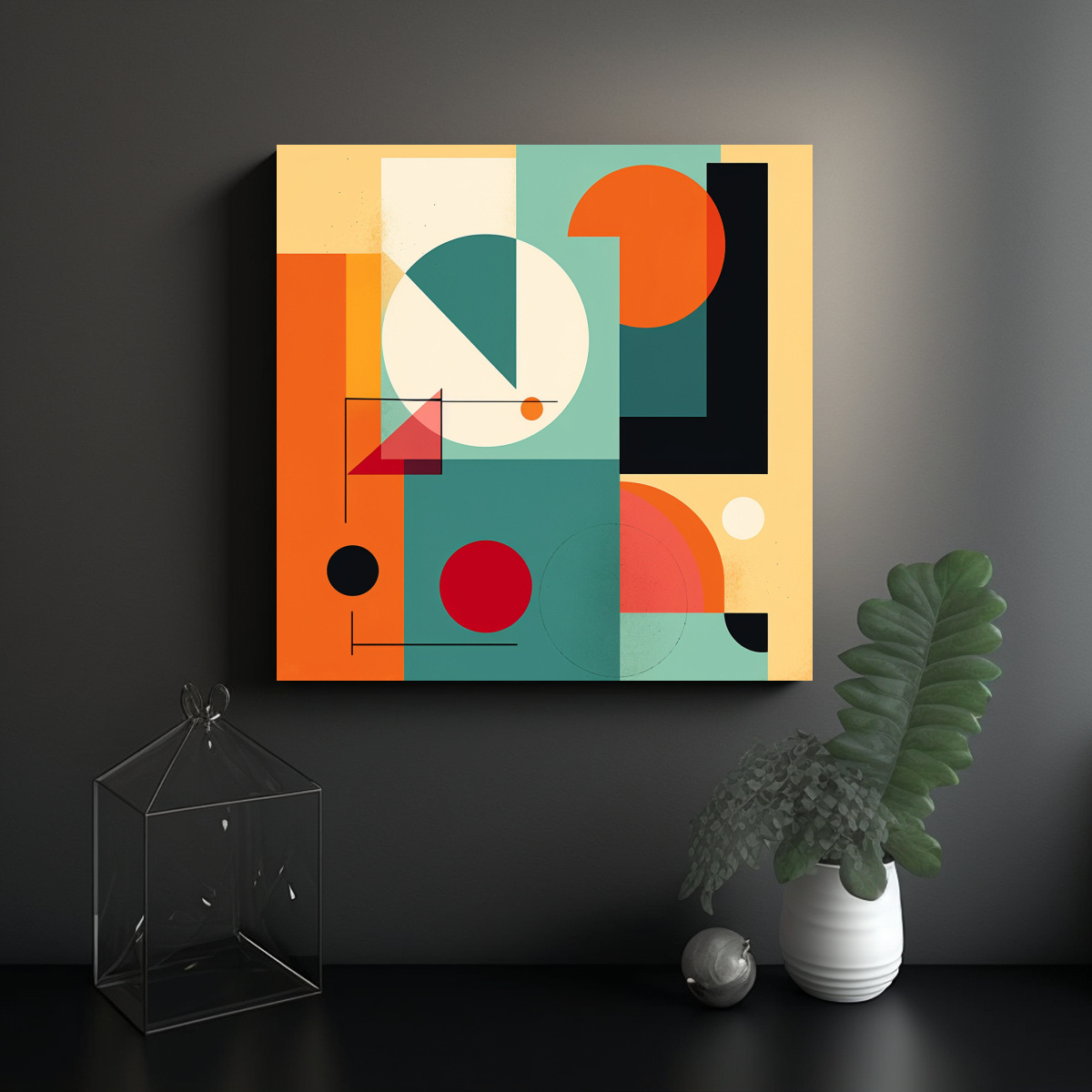 CUADRO GEOMÉTRICO MINIMALISTA CON VIDA EN LIENZO. 20X20 CM - 2