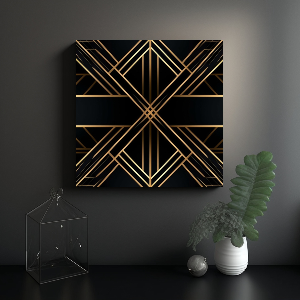 PINTURAS DECORATIVAS MINIMALISTAS EN NEGRO Y ORO 100X100 CM - 2