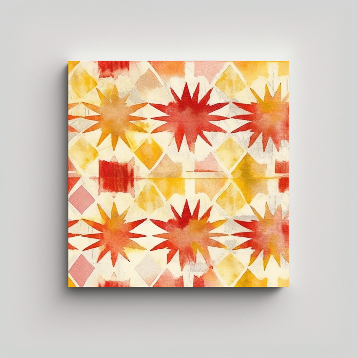 CUADRO MINIMALISTA PATRÓN MOSAICO BOHO ROJO 100X100 CM - 1