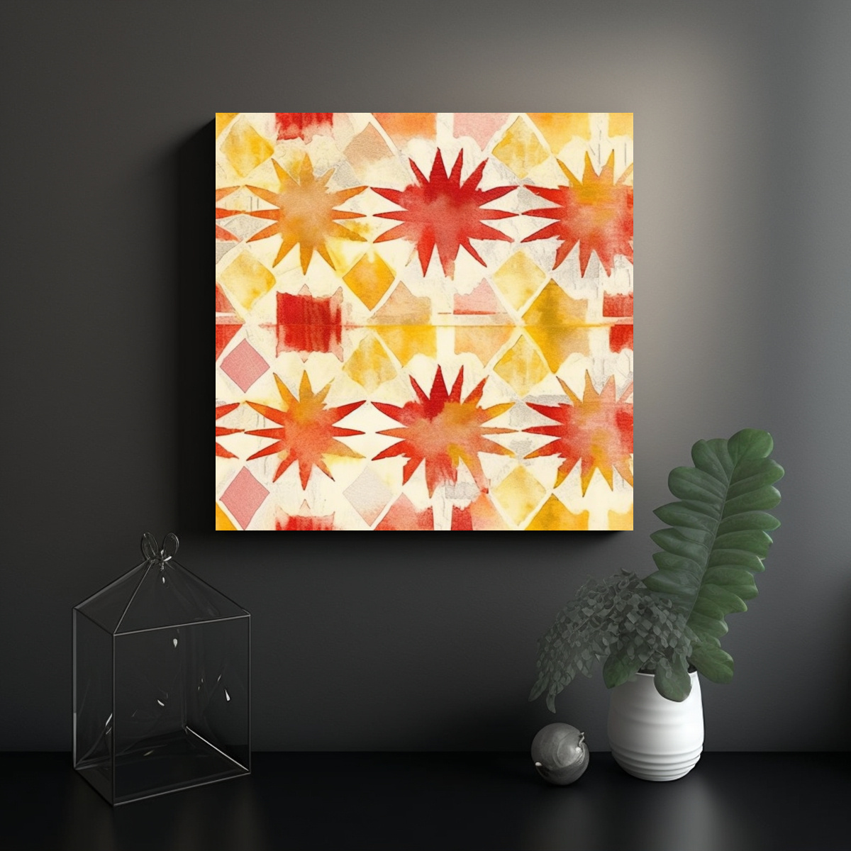 CUADRO MINIMALISTA PATRÓN MOSAICO BOHO ROJO 100X100 CM - 2