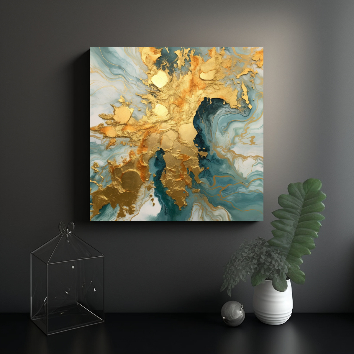 PINTURA ACRÍLICA EN LIENZO A TODO COLOR CON HOJA 60X60 CM - 2