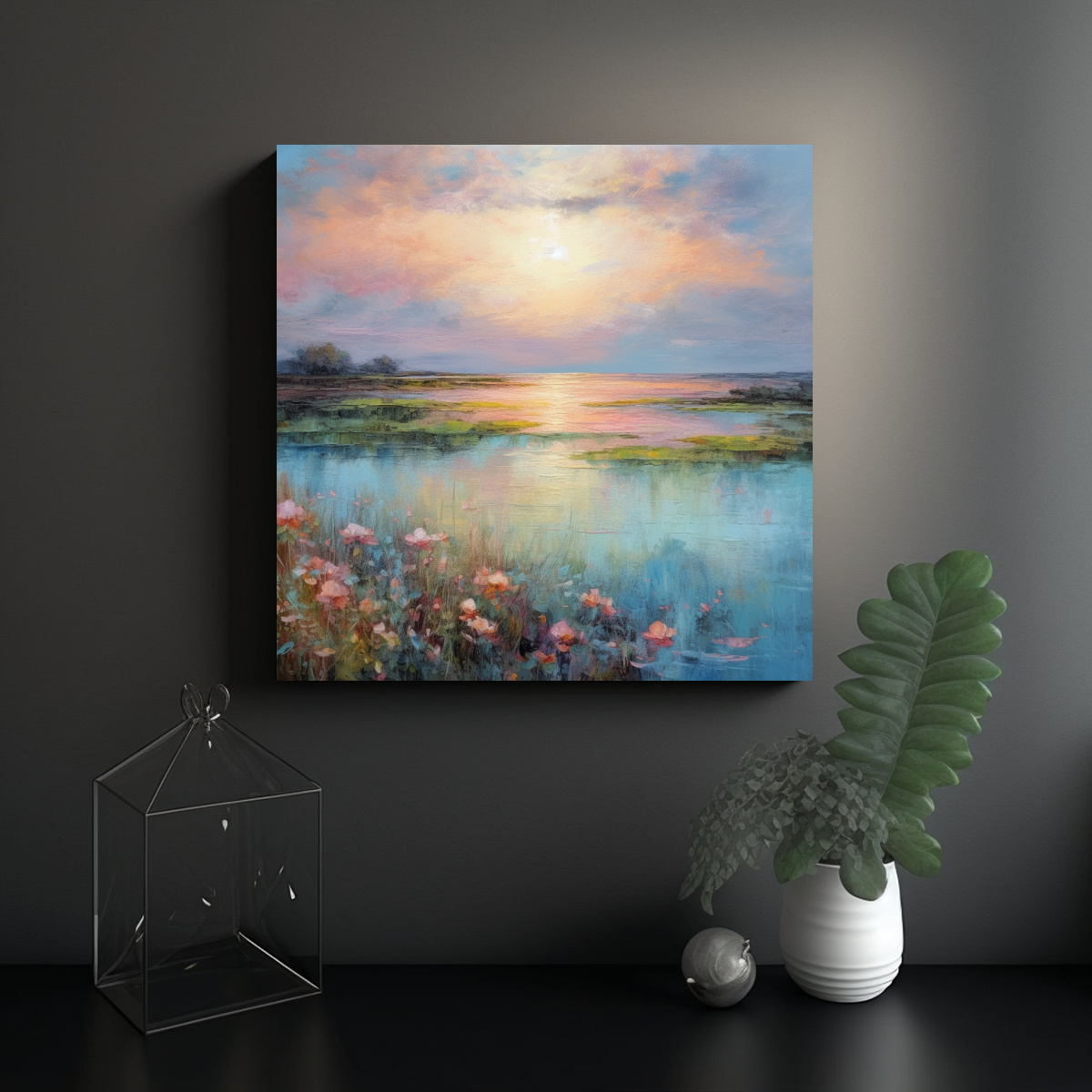 CUADRO MARINO PAISAJE MAR EN LIENZO, EXPRESIÓN 70X70 CM - 2