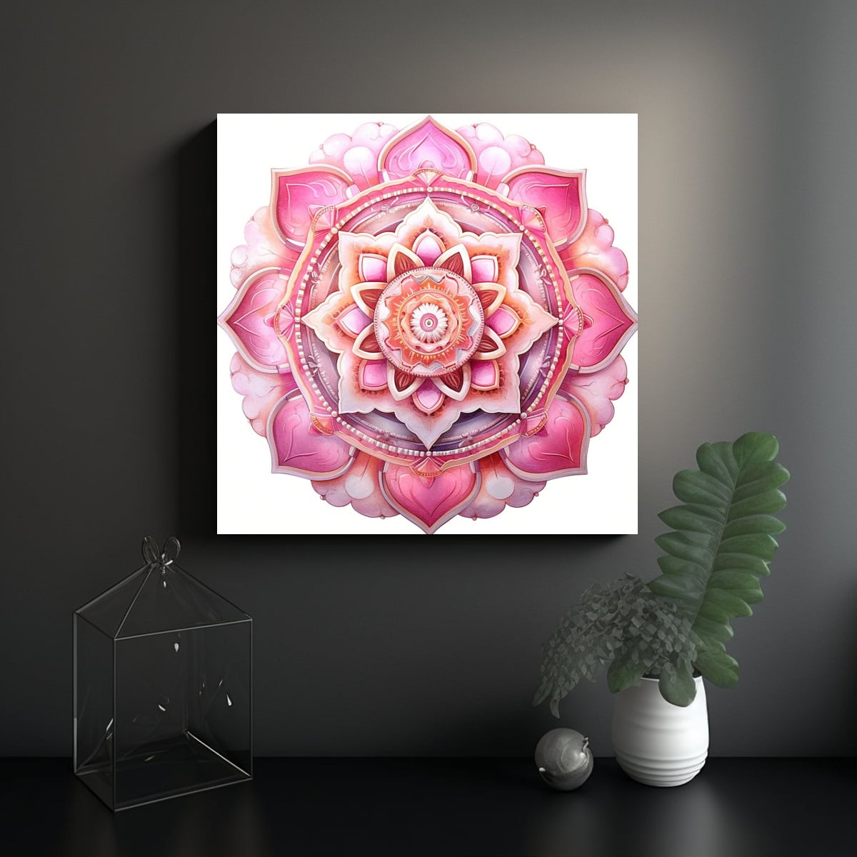 CUADRO HERMOSO MANDALA ROSA CRISTAL IMPACTO VISUAL 30X30 CM - 2