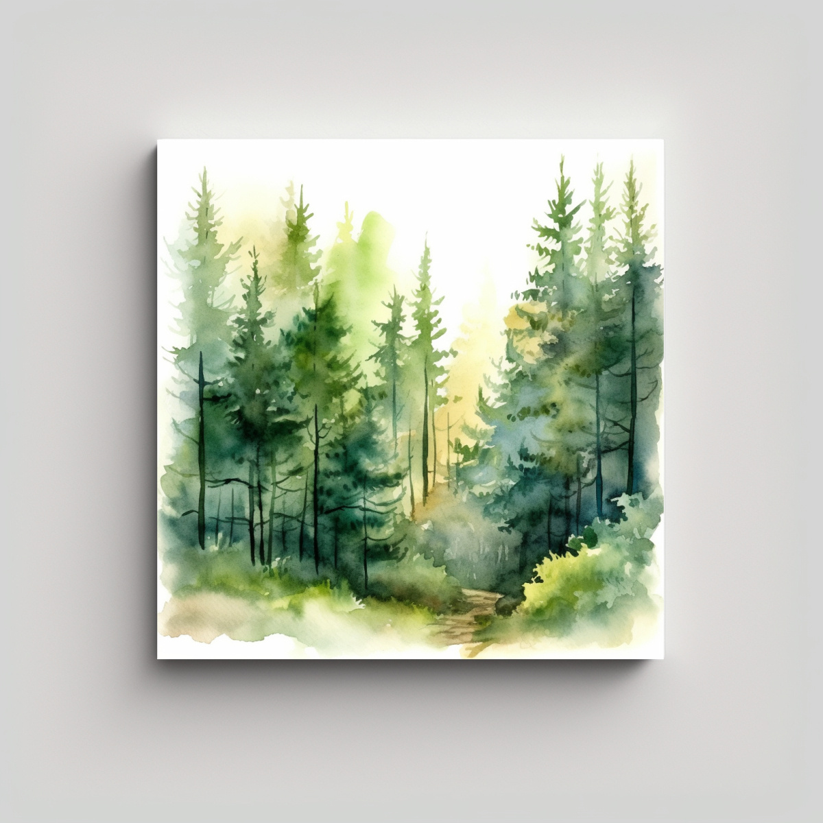 CUADRO MODERNO IVY ÁRBOLES PINOS BOSQUE LUZ 80X80 CM - 1