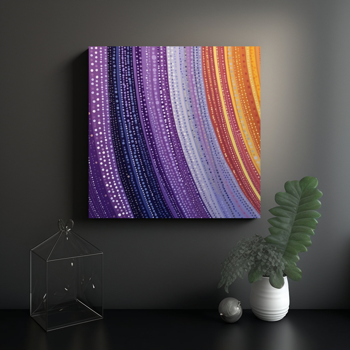 CUADRO DECORATIVO TELA CANVAS BAÑO RAYAS MORADAS 80X80 CM - 2