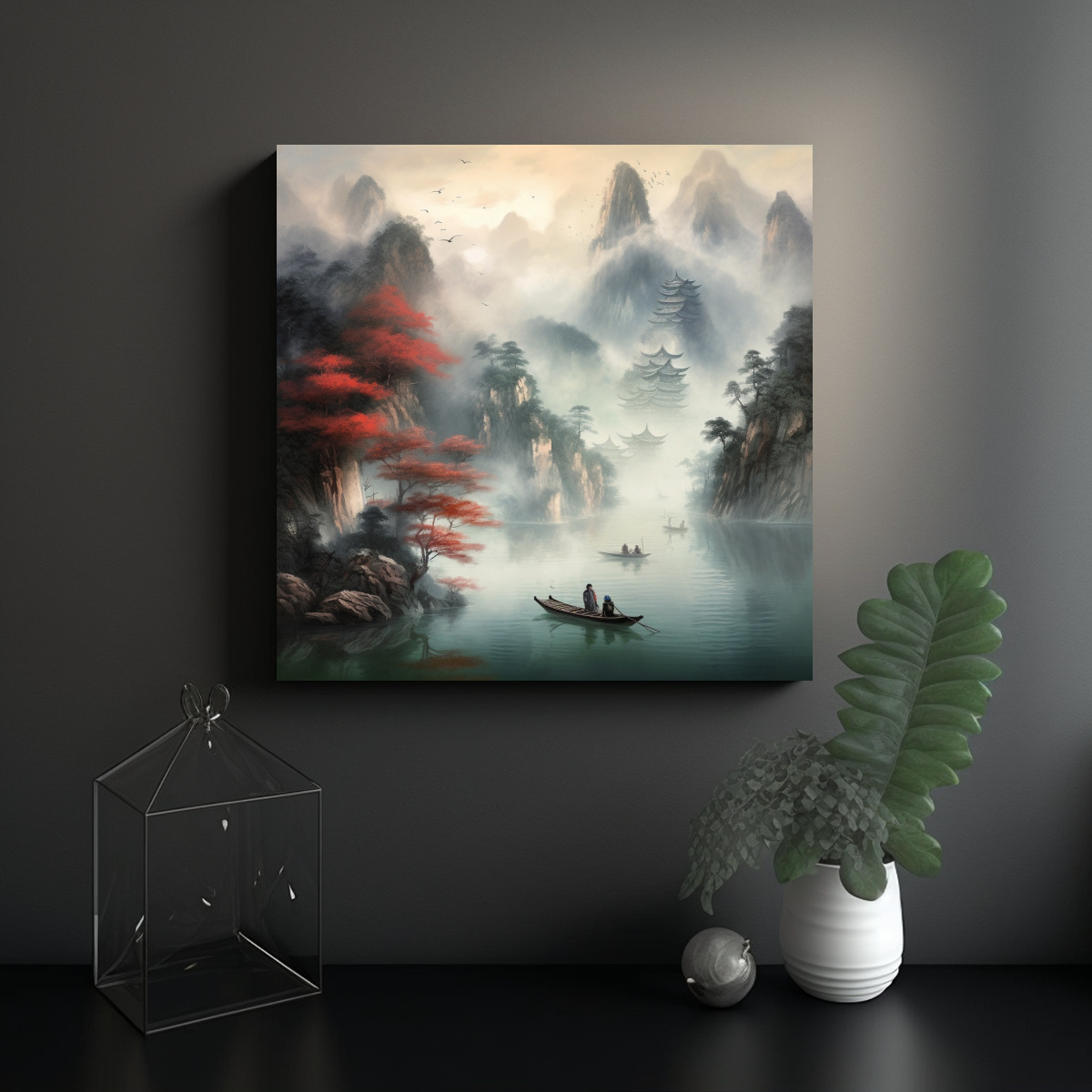 PINTURA PAISAJE CHINO CONTRASTA CON BELLEZA DE LA 50X50 CM - 2