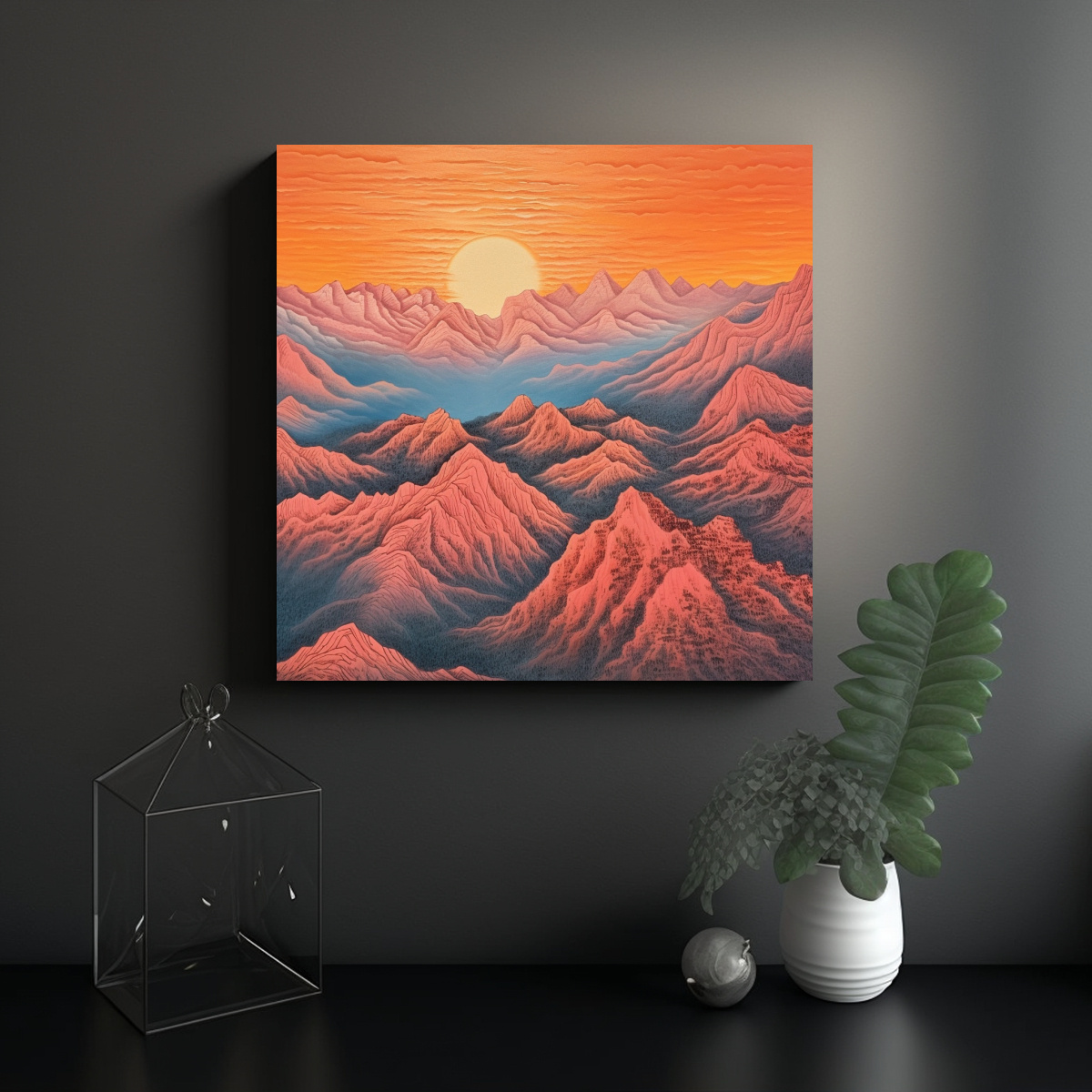 PINTURAS DECORATIVAS MONTAÑOSAS DE ÉPOCA EN 50X50 CM - 2