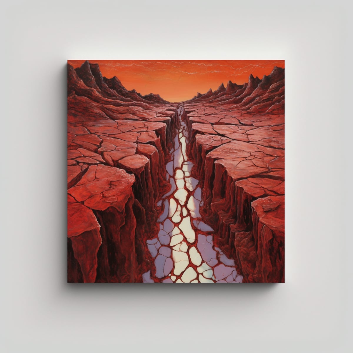 CUADRO ABSTRACTO: GRIETA PROFUNDA EN SUELO ROJO 50X50 CM - 1