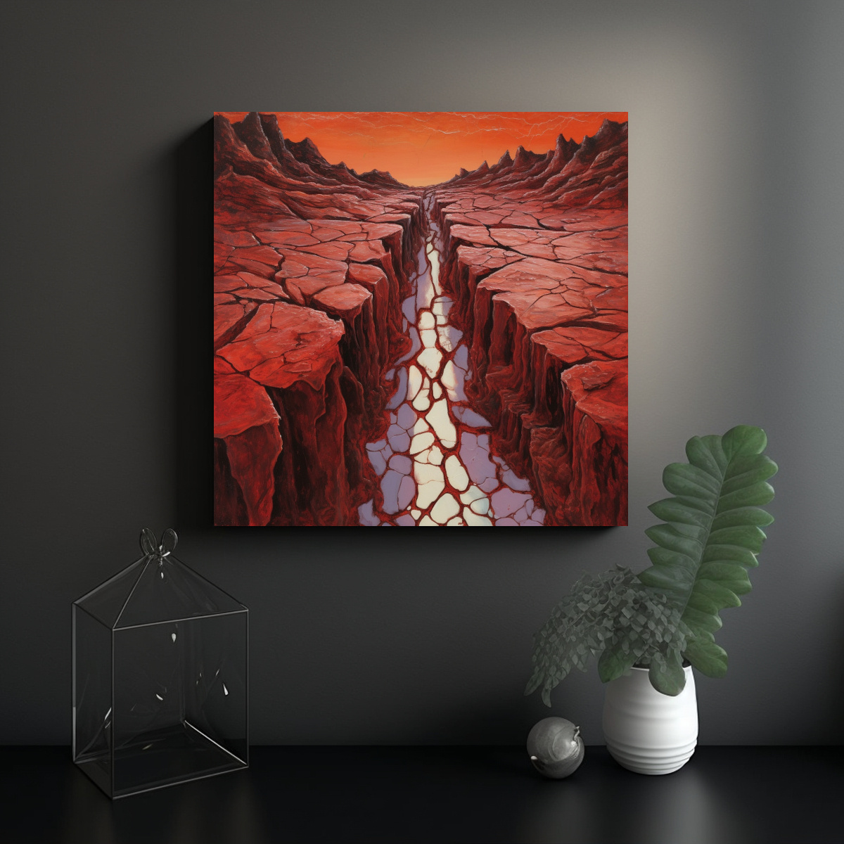 CUADRO ABSTRACTO: GRIETA PROFUNDA EN SUELO ROJO 50X50 CM - 2