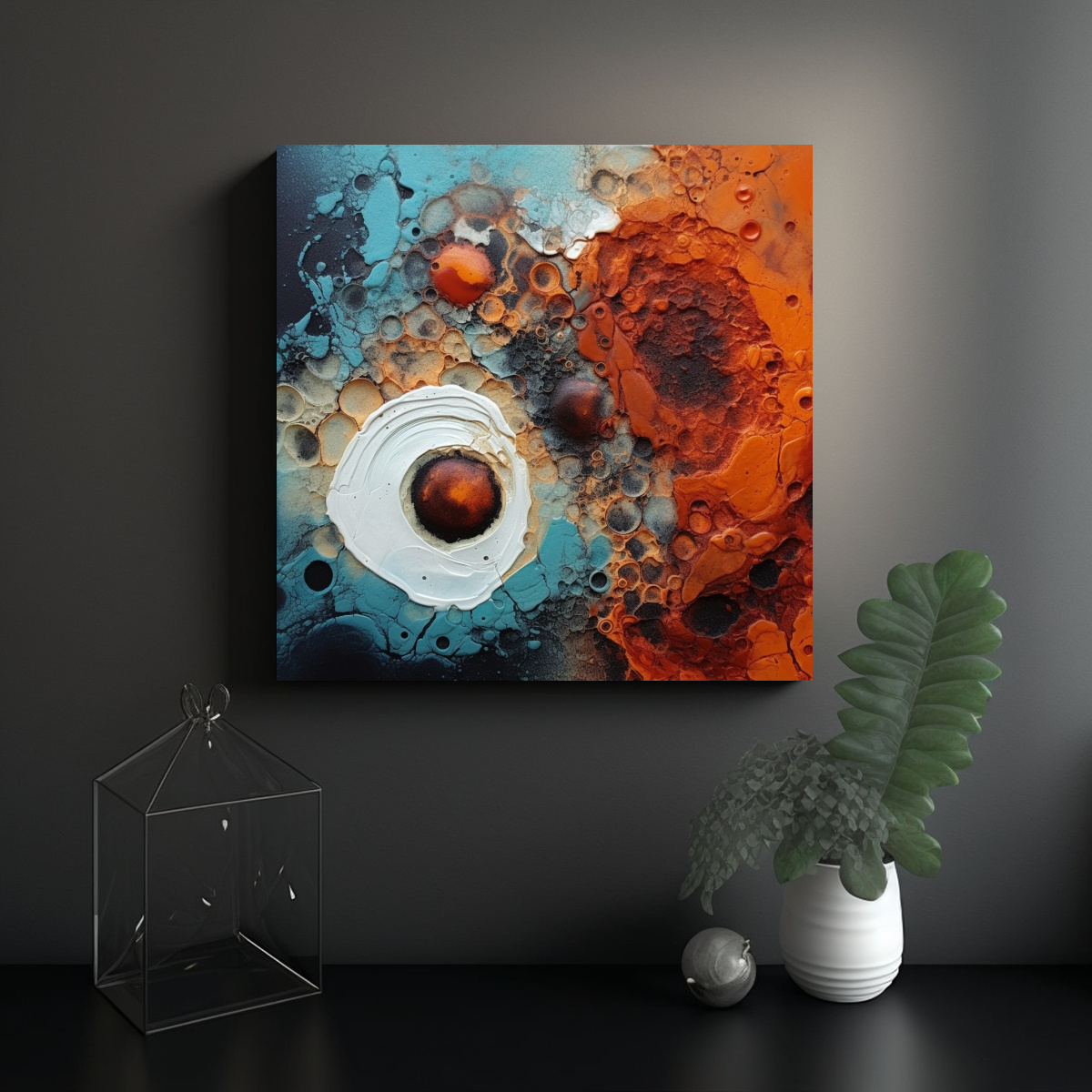 PINTURA ABSTRACTA EN TELA EFECTO VISUAL MODERNO 100X100 CM - 2