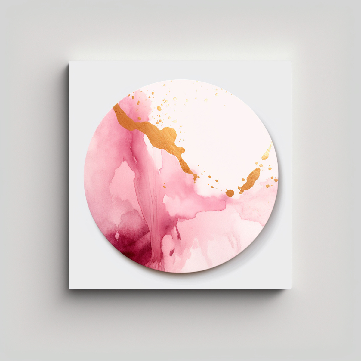 CUADRO ROSA AGUA CÍRCULO ACUARELA DORADO 30X30 CM - 1