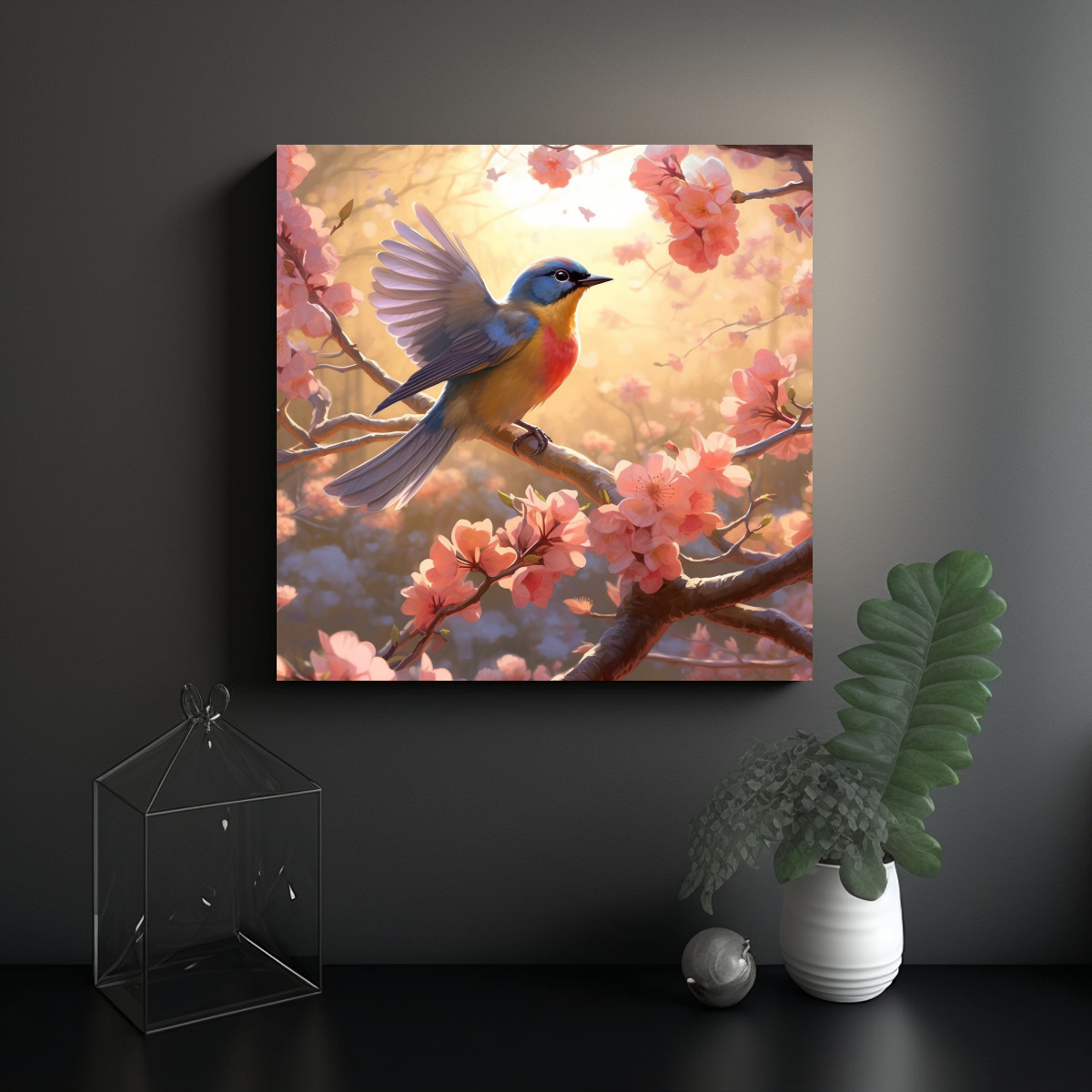 CUADRO ACUARELA: NATURALEZA LIBRE, PÁJAROS 60X60 CM - 2