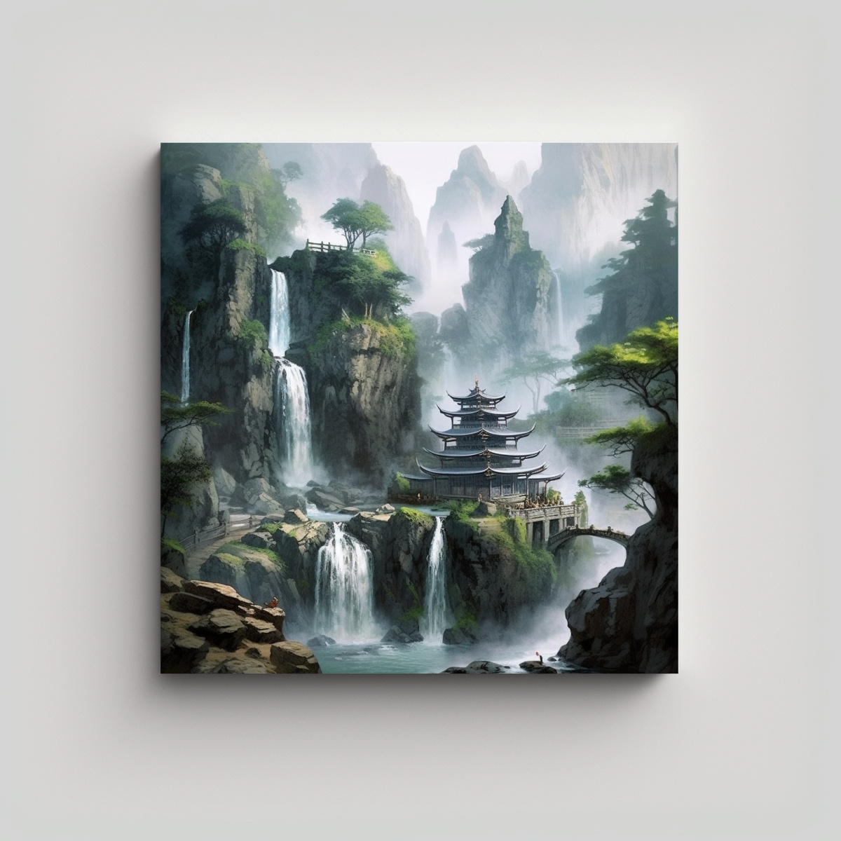 PINTURA PAISAJE CASCADA PARA DECORACIÓN DE 20X20 CM - 1