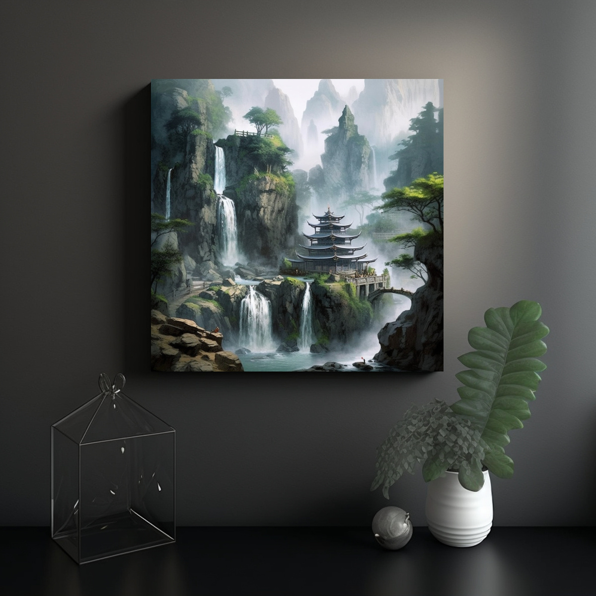 PINTURA PAISAJE CASCADA PARA DECORACIÓN DE 20X20 CM - 2