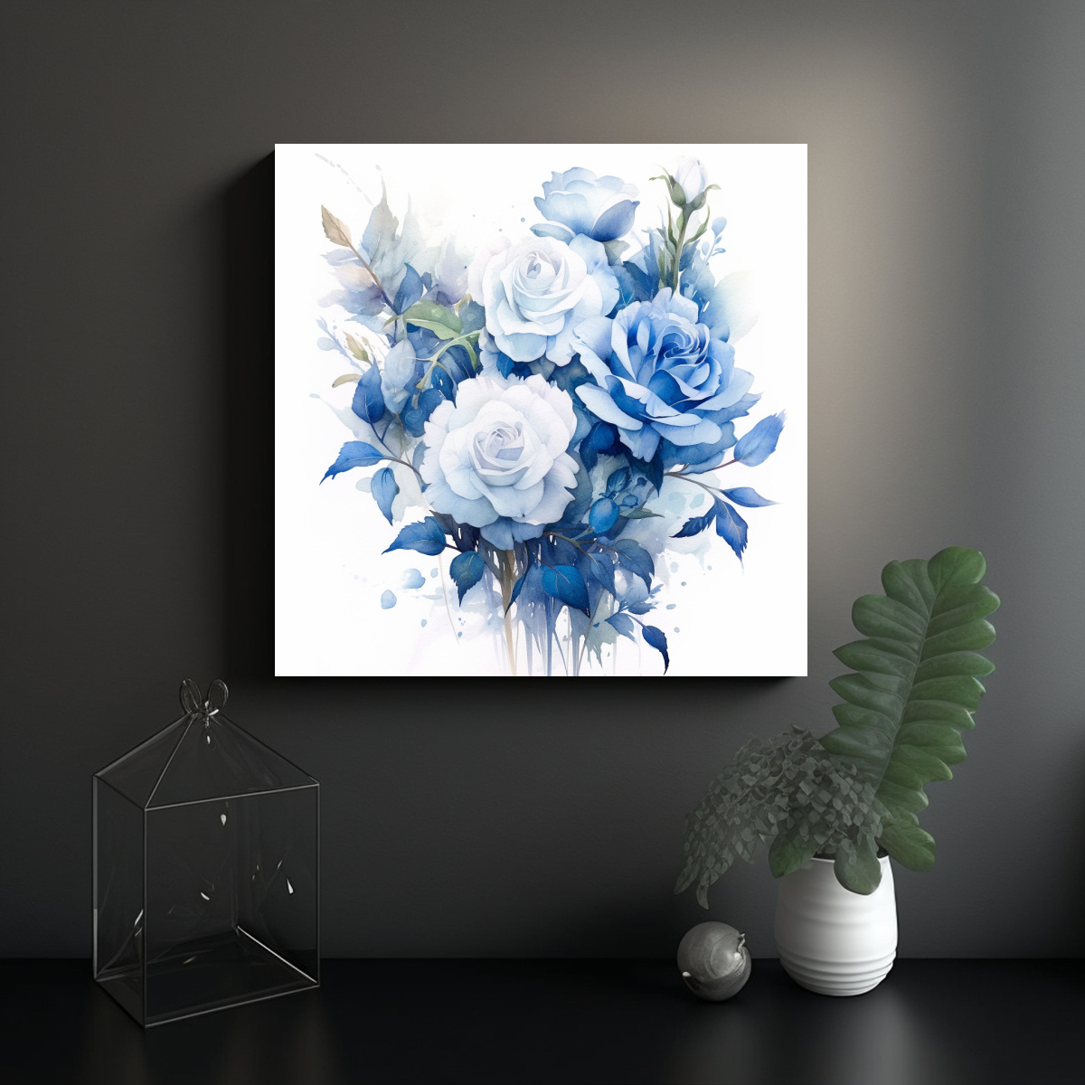 CUADRO COLORES CULTURAR: RAMO ROSAS AZULES SOBRE 20X20 CM - 2