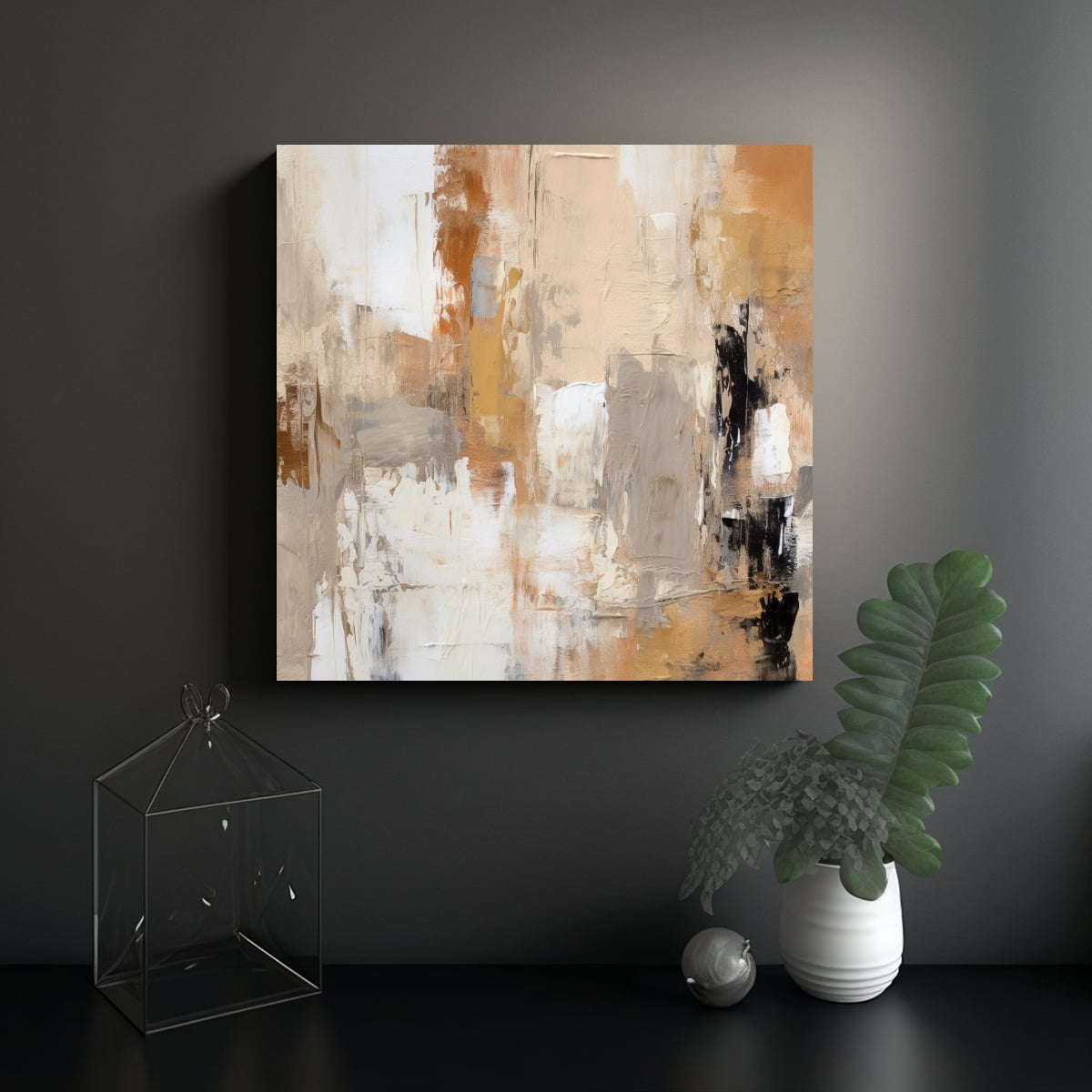 CUADRO EN BASTIDOR: ARTE ABSTRACTO NEUTRAL Y 70X70 CM - 2