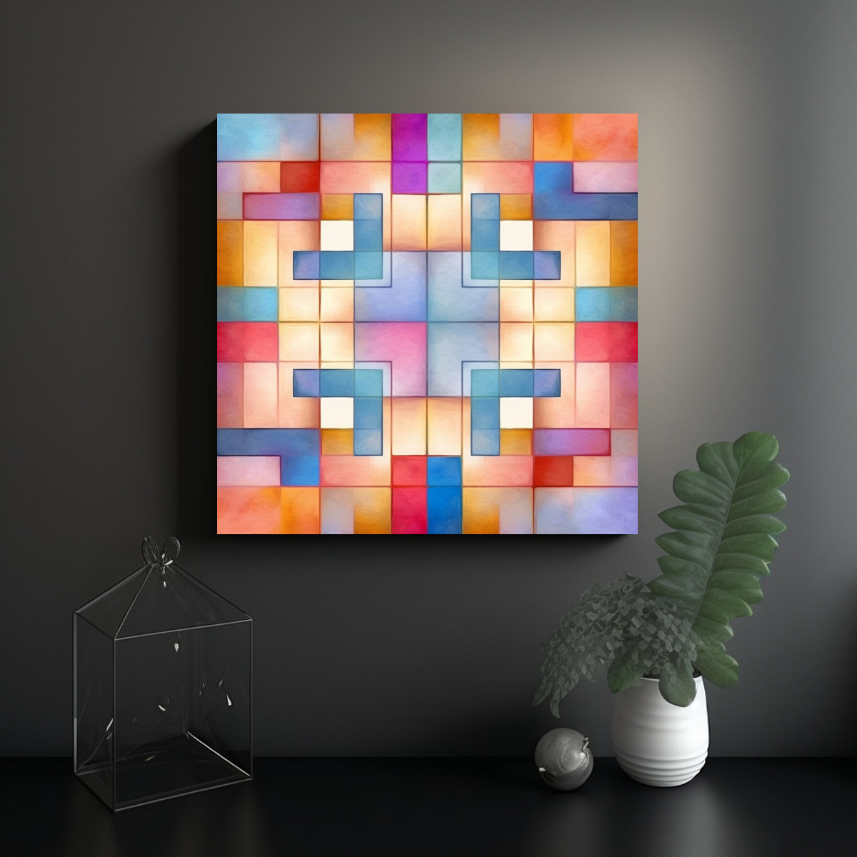 PINTURA DECORATIVA ABSTRACTA EN LIENZO CON 60X60 CM - 2