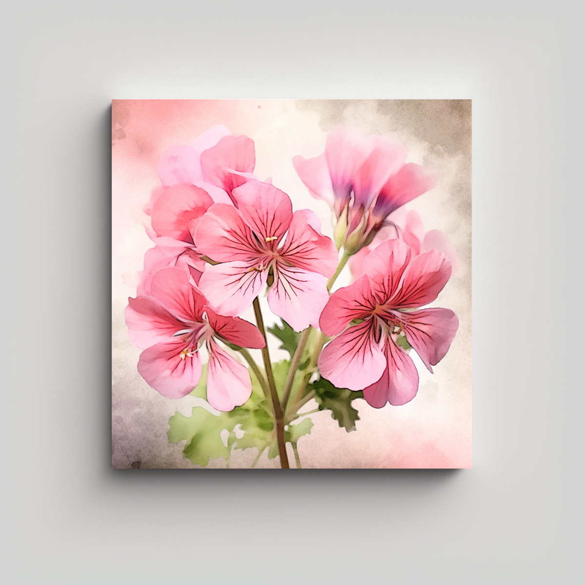 CREAR IMAGEN ESTILO ACUARELA DE UN GERANIO ROSA 90X90 CM - 1