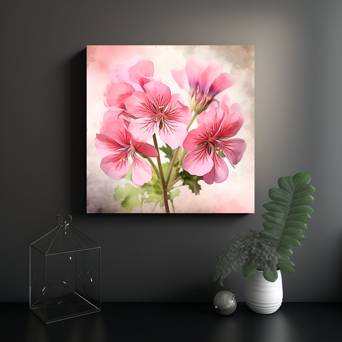 CREAR IMAGEN ESTILO ACUARELA DE UN GERANIO ROSA 90X90 CM - 2