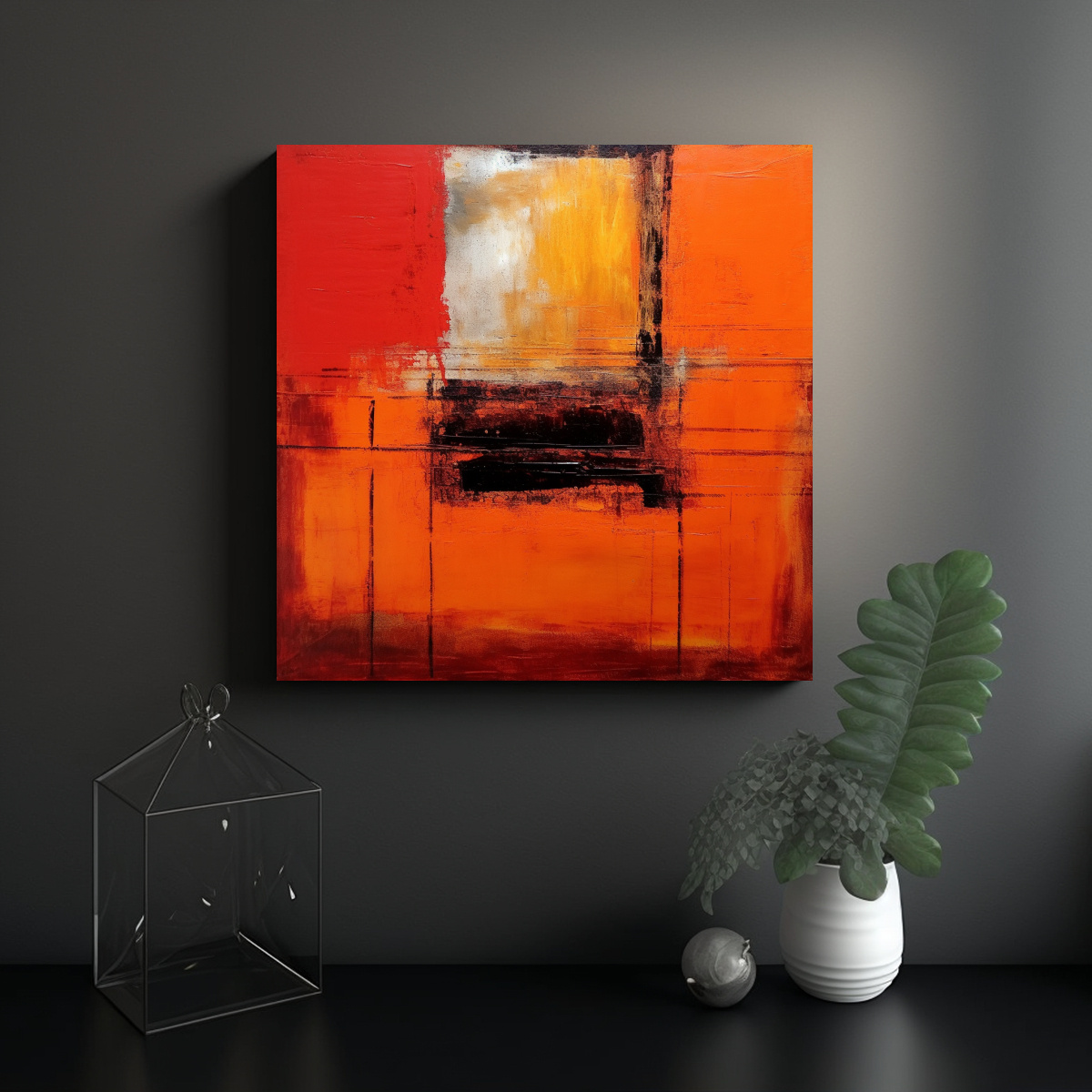 CUADROS DECORATIVOS ABSTRACTOS EN TONOS NARANJA Y 80X80 CM - 2