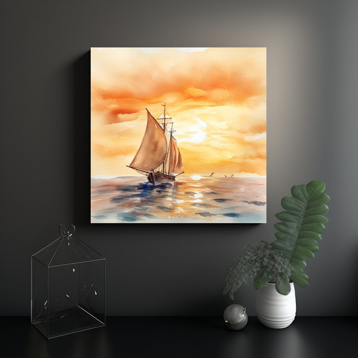 CUADRO DECORATIVO: VELA EN EL MAR CON EL VIENTO 70X70 CM - 2