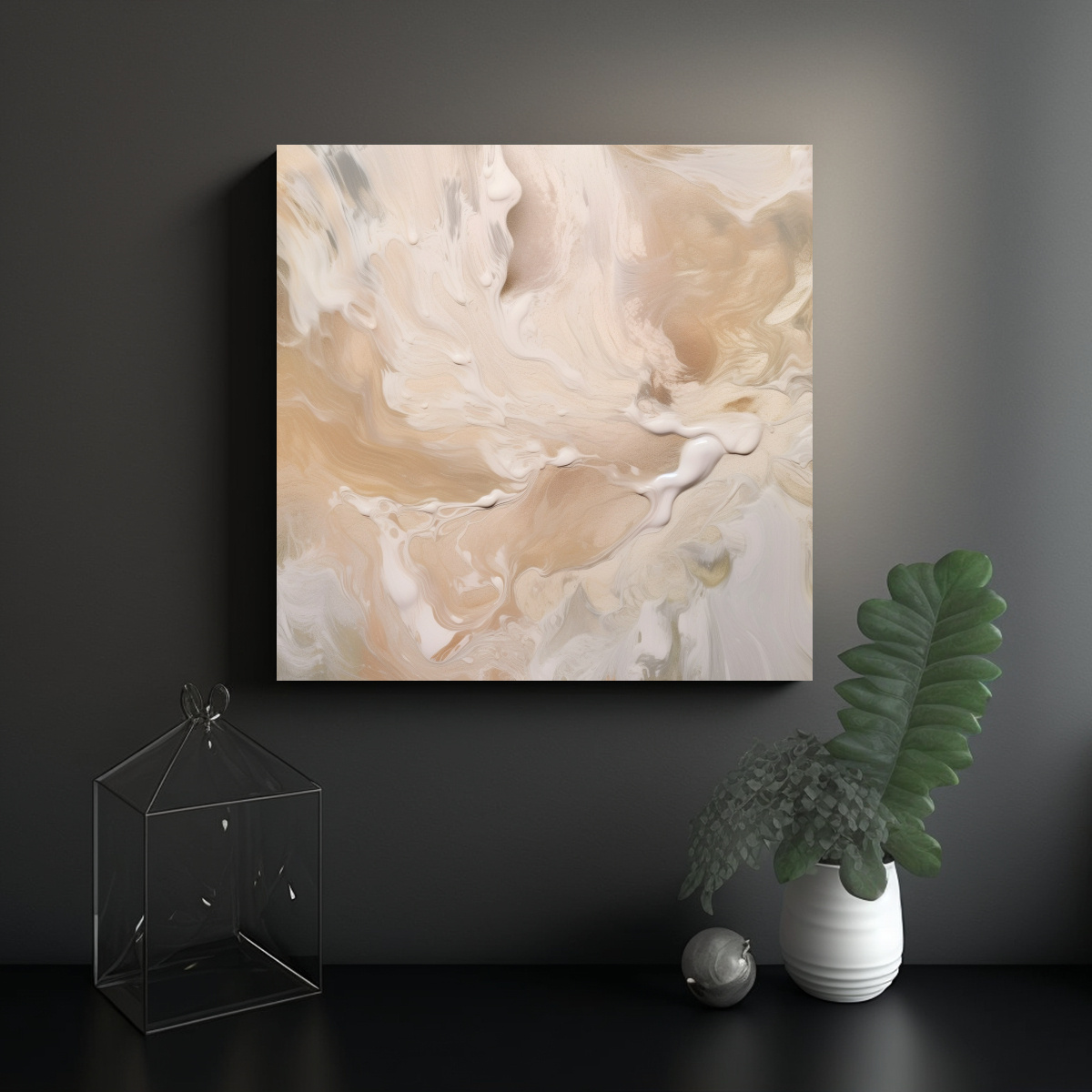 CUADRO ABSTRACTO BLANCO Y BEIGE ESTILO DECORATIVO 20X20 CM - 2
