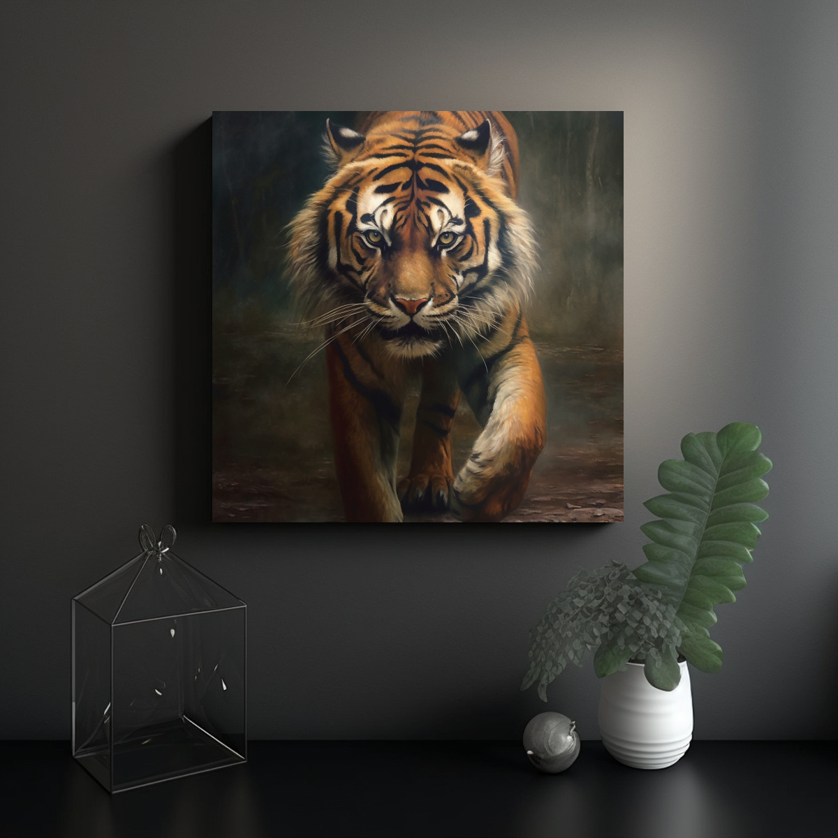 CUADRO DE TIGRE REALISTA CAMINANDO HACIA AQUÍ 30X30 CM - 2