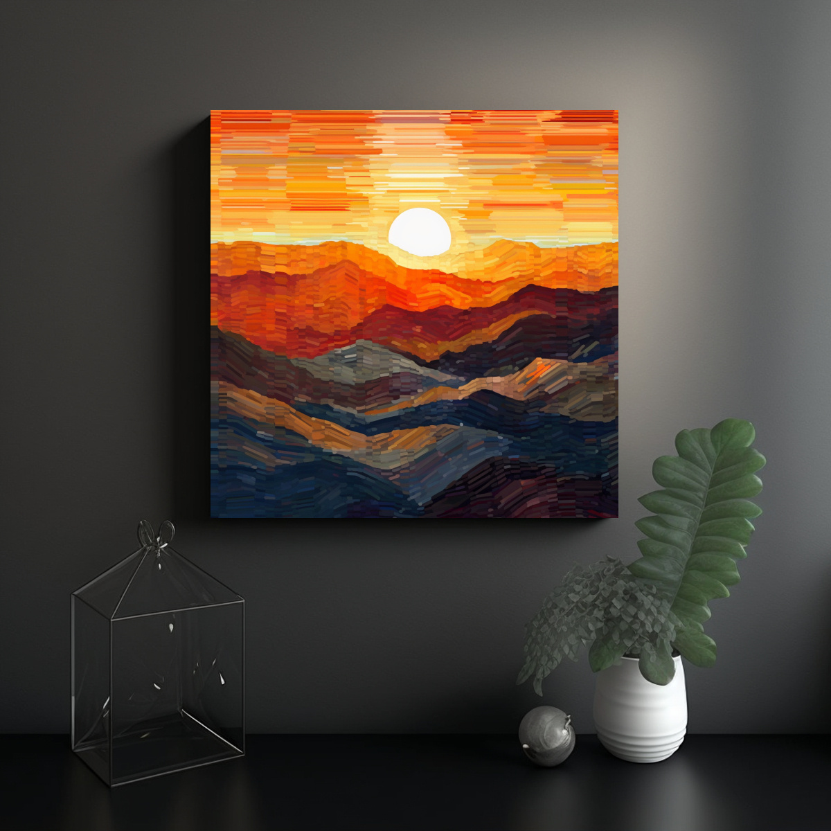 PINTURA DECORATIVA DE LA LÍNEA DE LA MONTAÑA 40X40 CM - 2