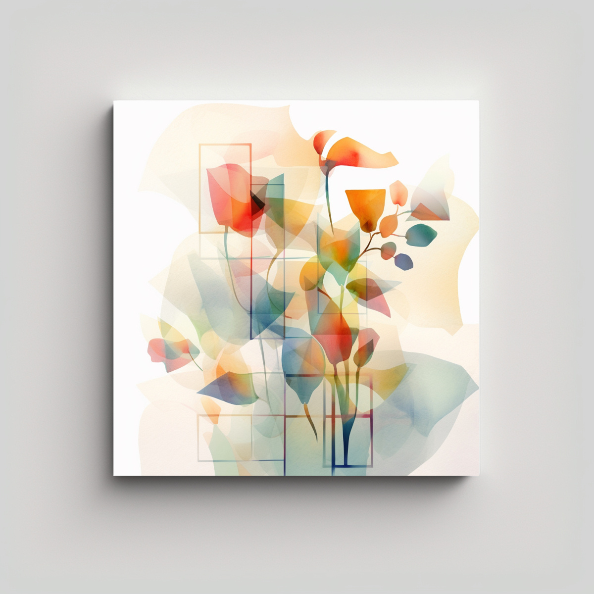 CONJUNTO ACUARELA FLORES COLORIDAS ESTILO 100X100 CM - 1