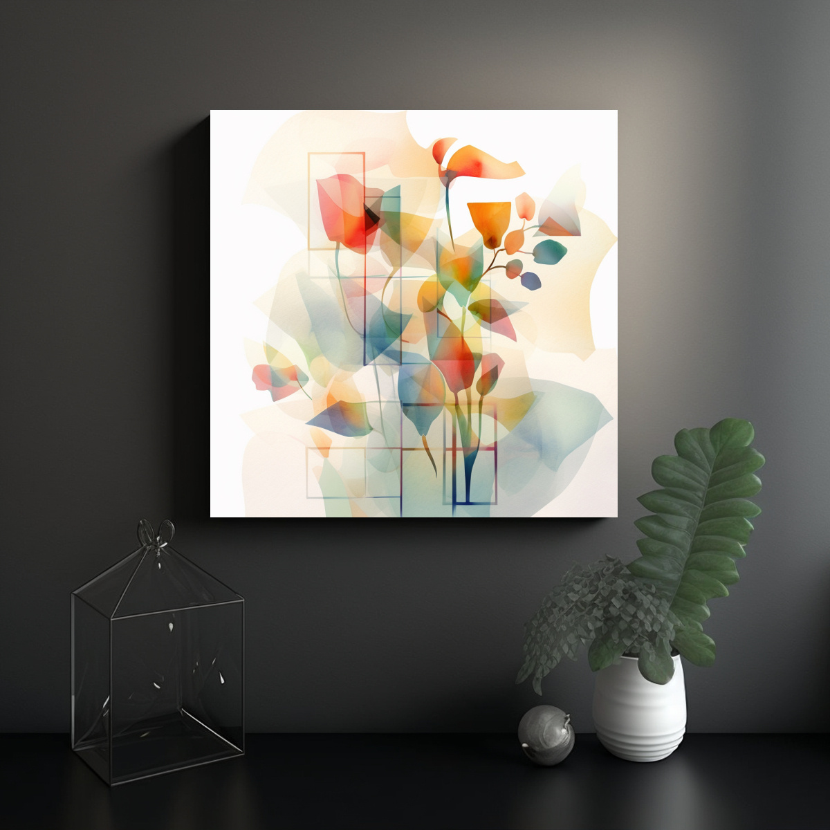 CONJUNTO ACUARELA FLORES COLORIDAS ESTILO 100X100 CM - 2