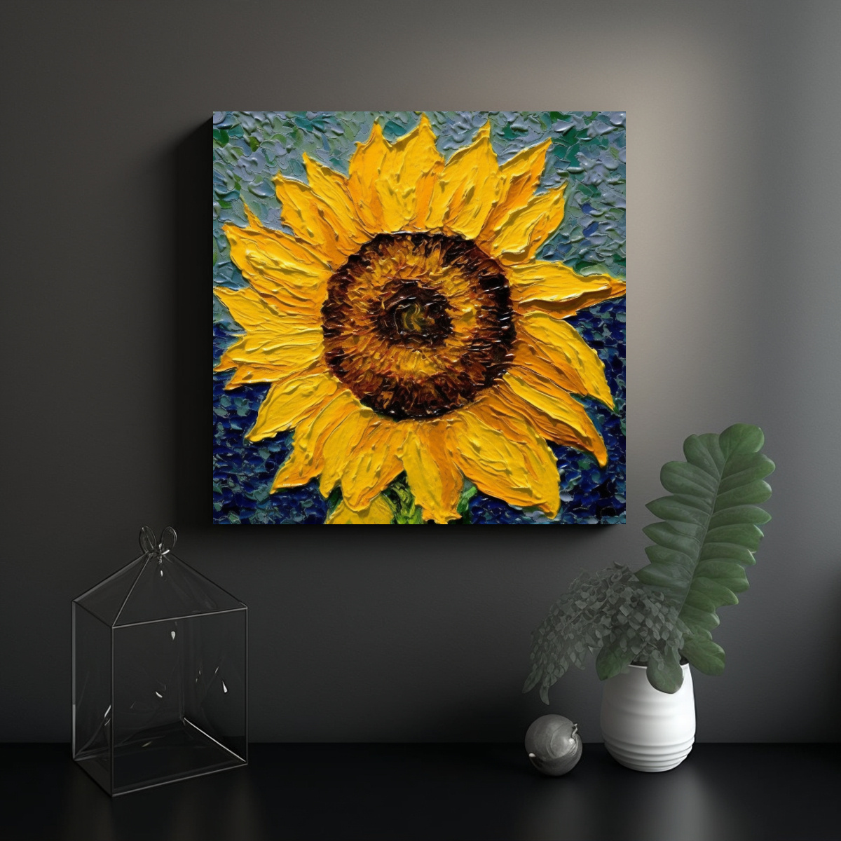 PINTURAS DECORATIVAS DE GIRASOL ESTILO VAN GOGH, 70X70 CM - 2