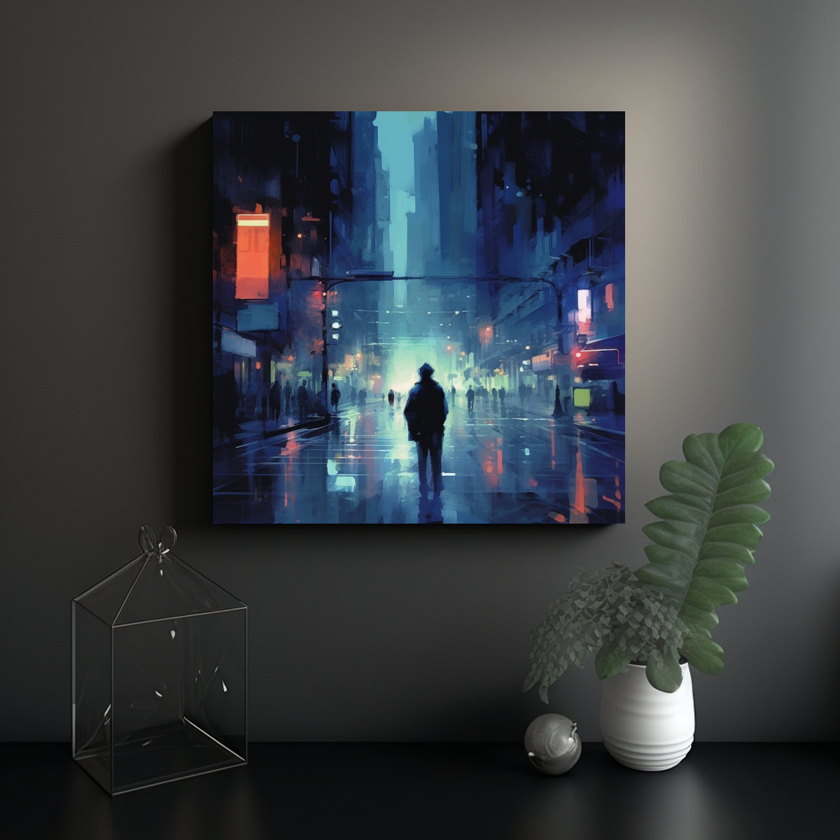 PINTURA CUADRADA ARMONÍA NOCTURNA EN LA CIUDAD 100X100 CM - 2