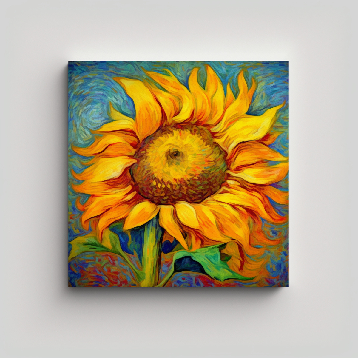 CUADRO ACUARELA ESTILO VINCENT VAN GOGH GIRASOLES 80X80 CM - 1