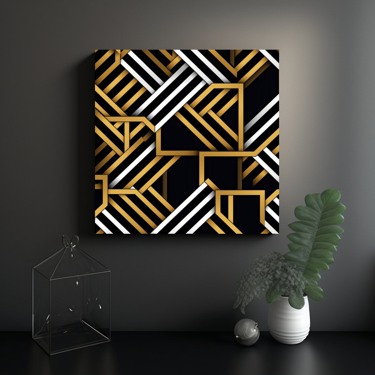 DISEÑO GEOMÉTRICO ELEGANTE EN ORO, BLANCO Y 80X80 CM - 2