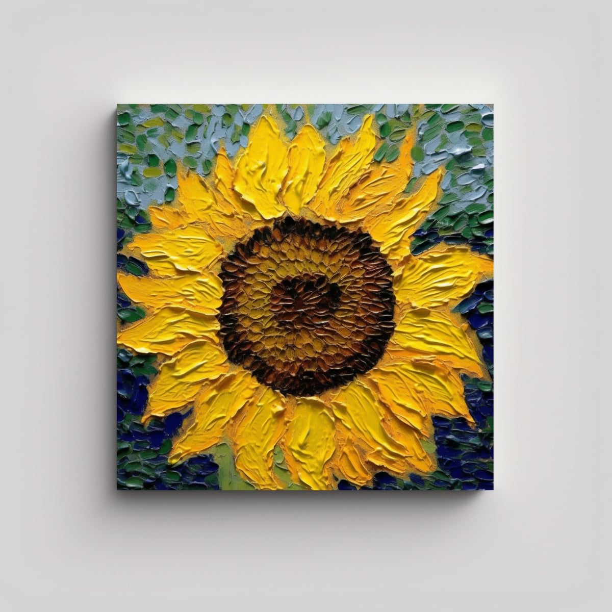 PINTURA EN LIENZO ESTILO VAN GOGH, GIRASOLES, 40X40 CM - 1