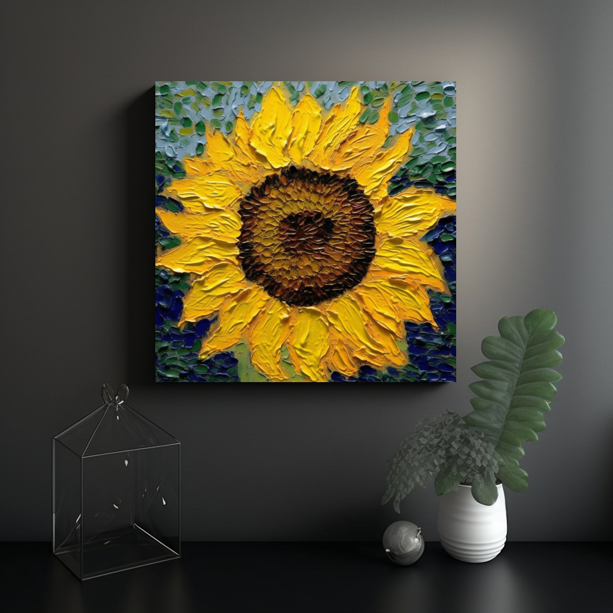 PINTURA EN LIENZO ESTILO VAN GOGH, GIRASOLES, 40X40 CM - 2