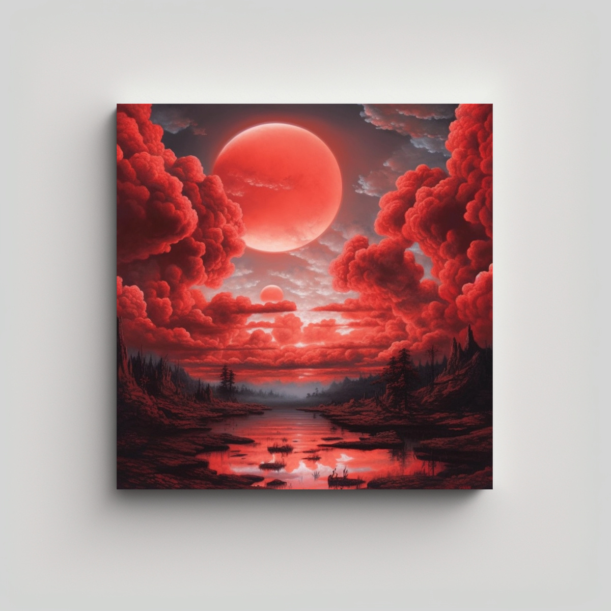 CUADRO DECORACIÓN POP ART NUBES ROJAS REALISTAS 100X100 CM - 1