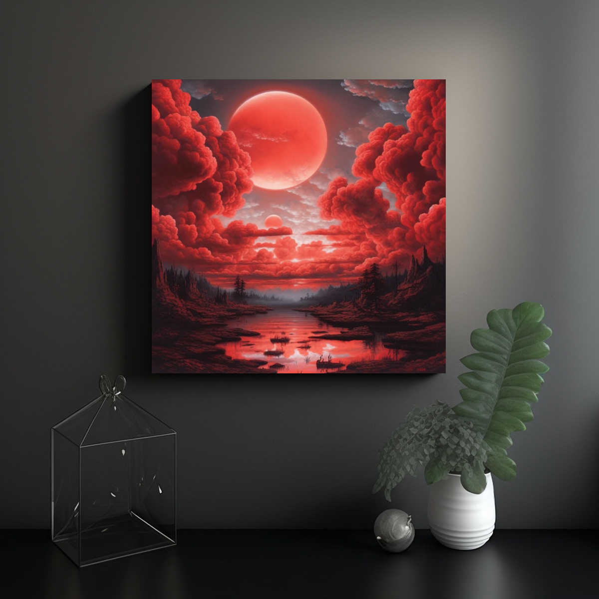 CUADRO DECORACIÓN POP ART NUBES ROJAS REALISTAS 100X100 CM - 2