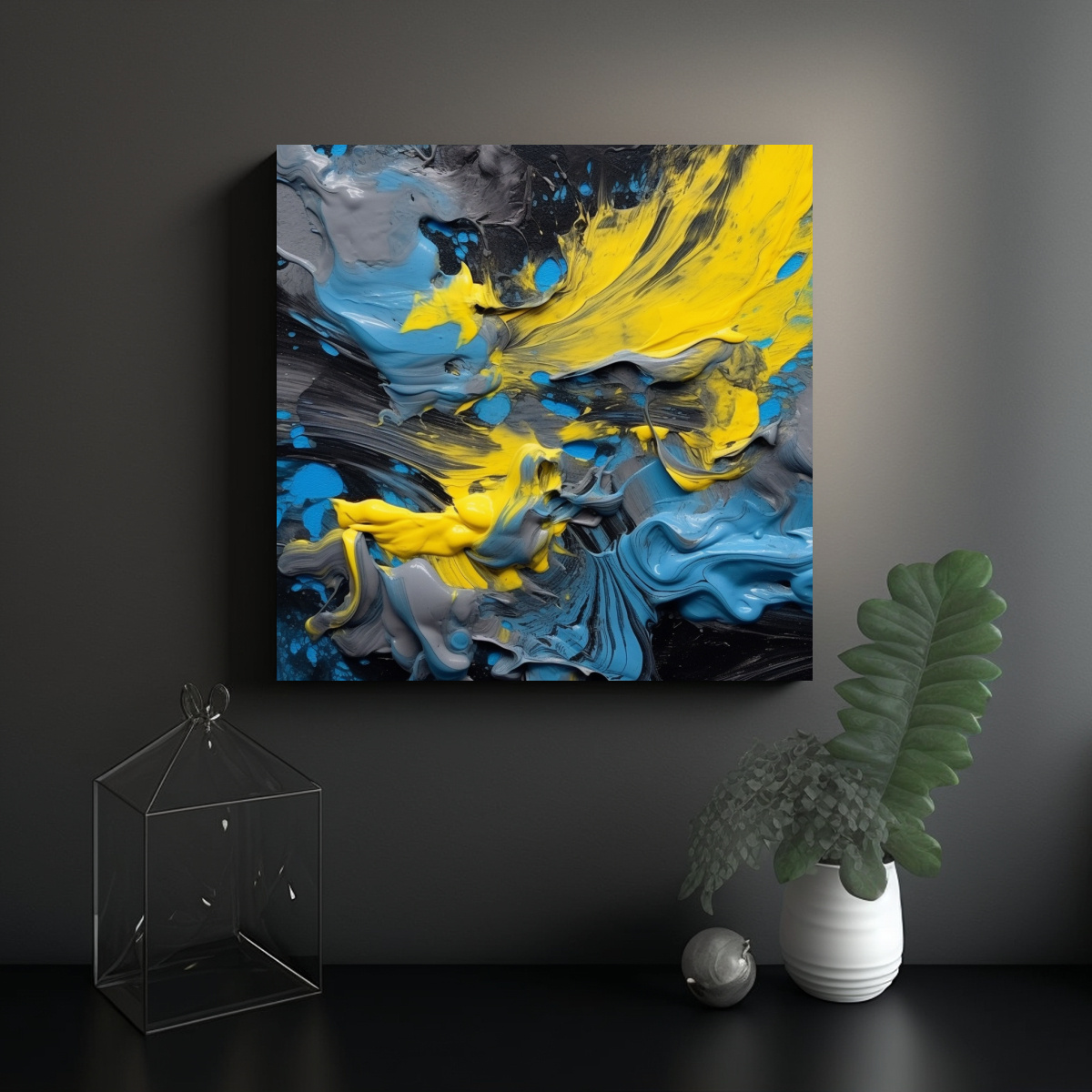 CUADRO COCINA COLORES AMARILLO AZUL NEGRO BLANCO 40X40 CM - 2