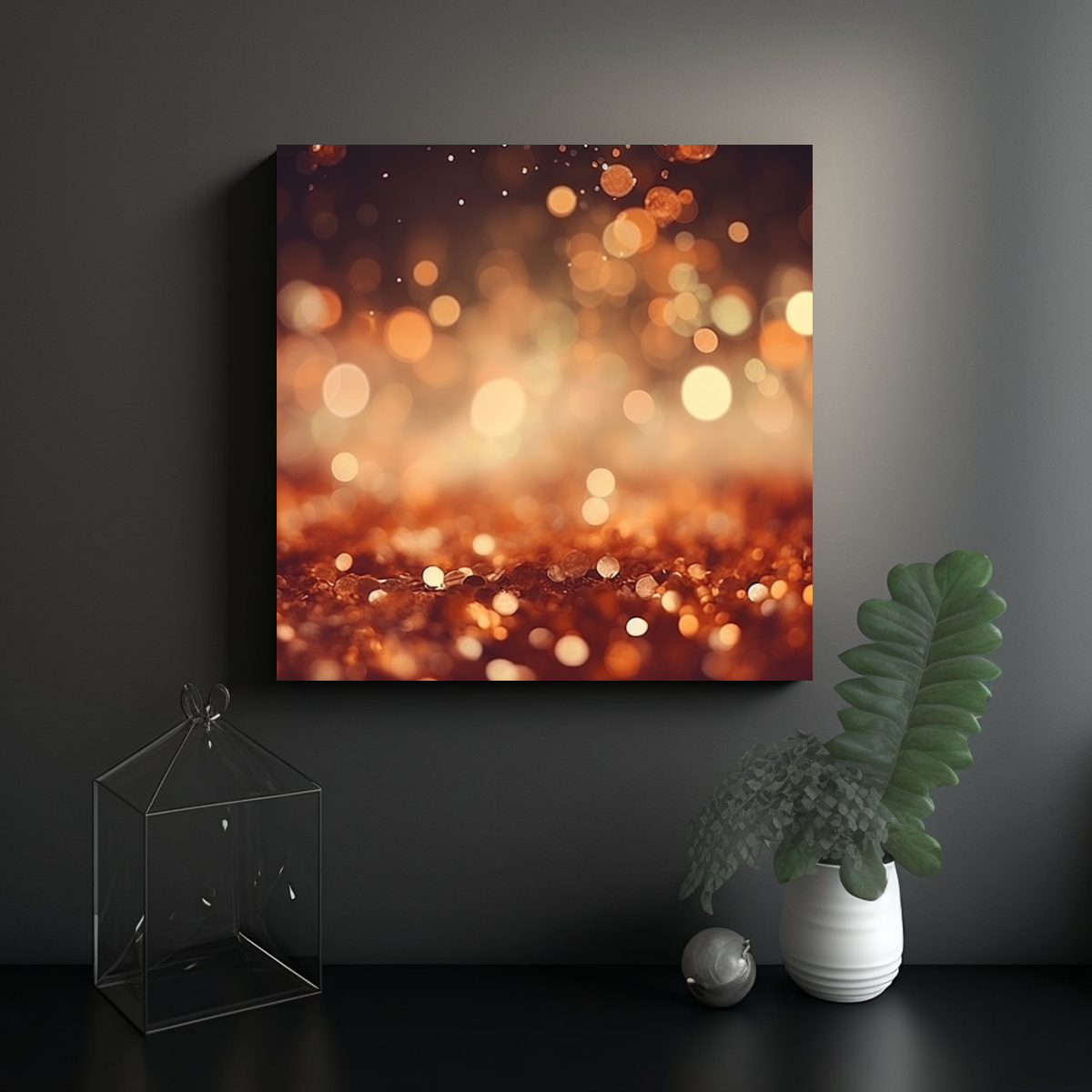CUADRO ABSTRACTO EN COBRE Y MARRÓN CON LUCES 20X20 CM - 2