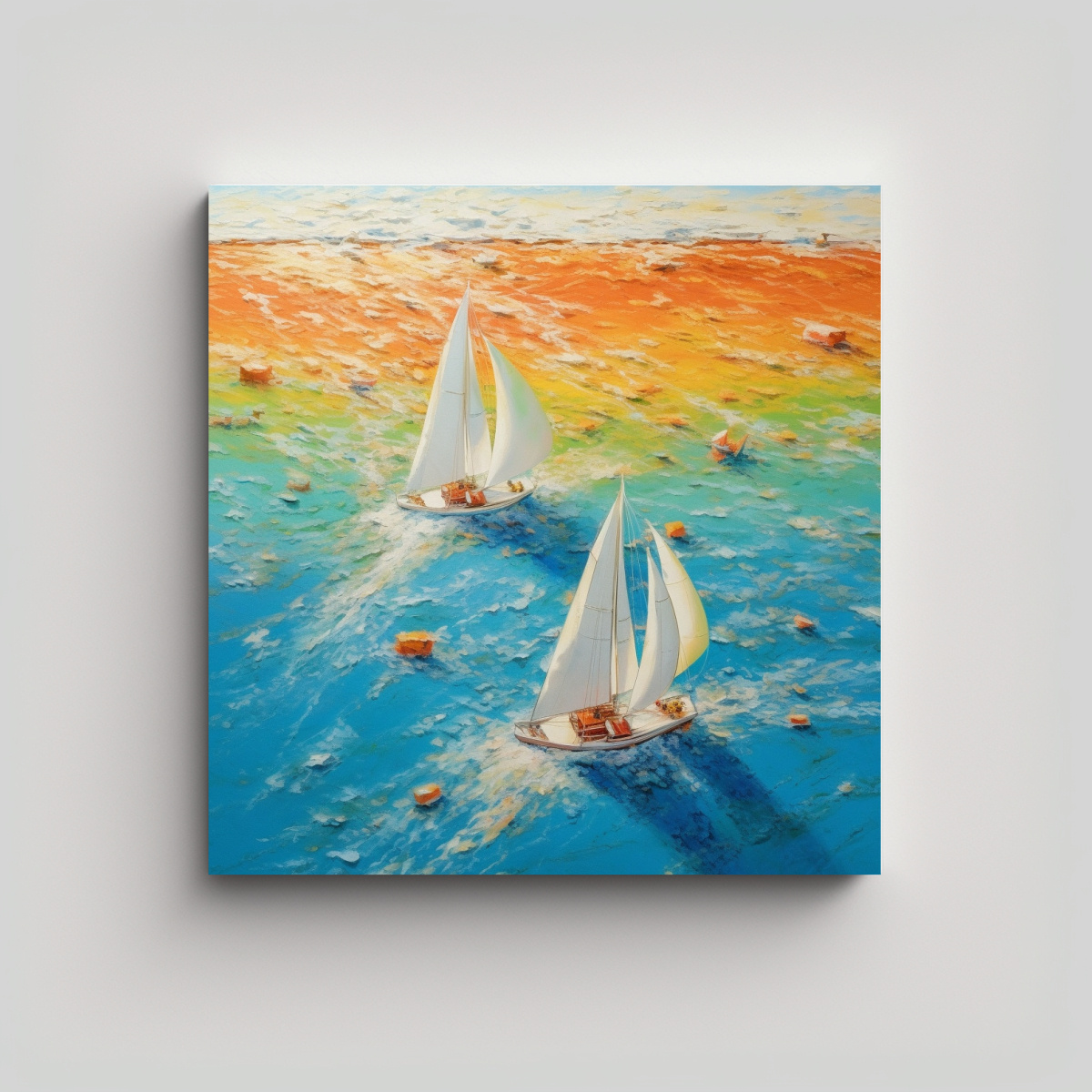 CUADRO LIENZO MAR COLOR VELEROS VISTOSOS VISTA 60X60 CM - 1
