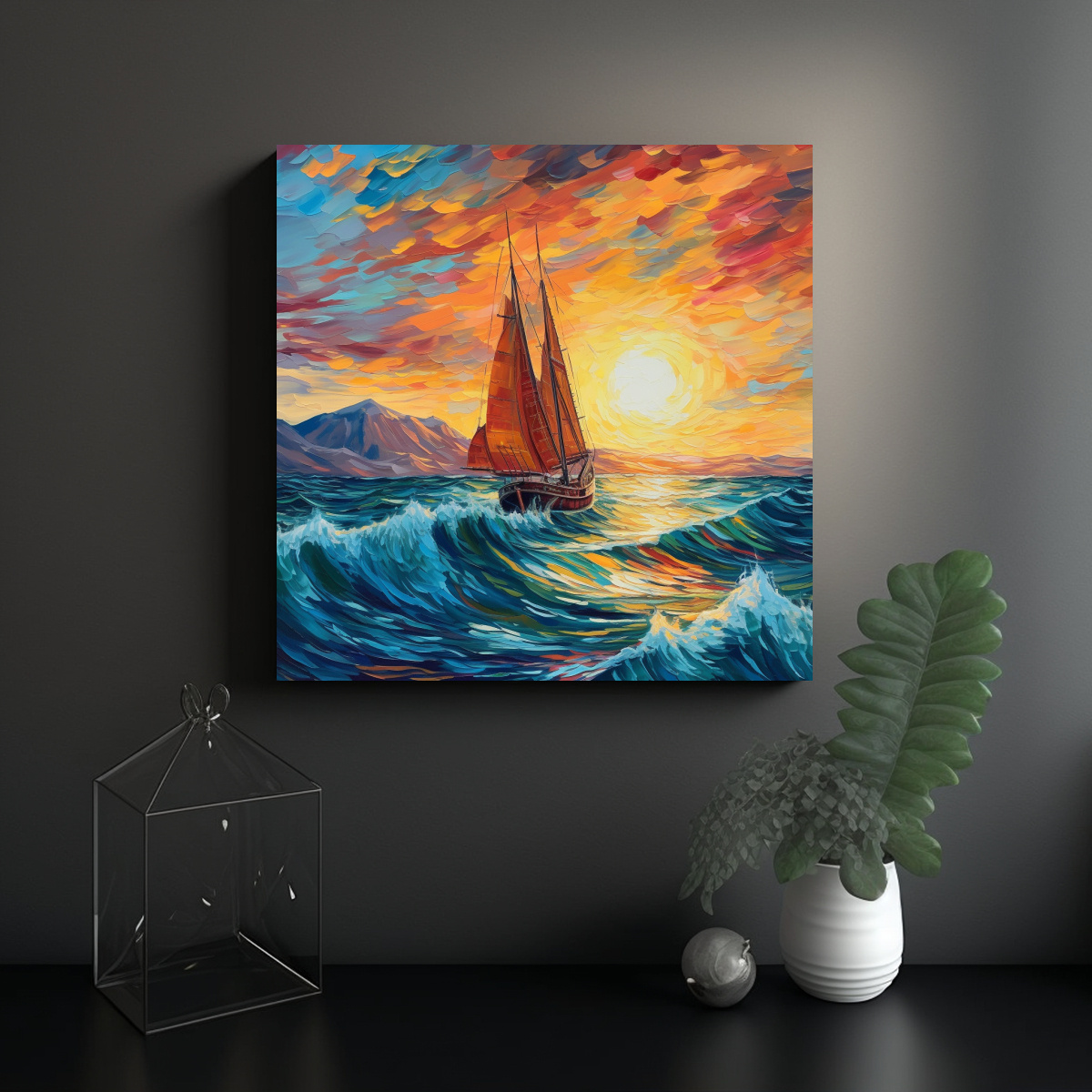 CUADRO DECORATIVO: VELERO NAVEGANDO HACIA LA 90X90 CM - 2