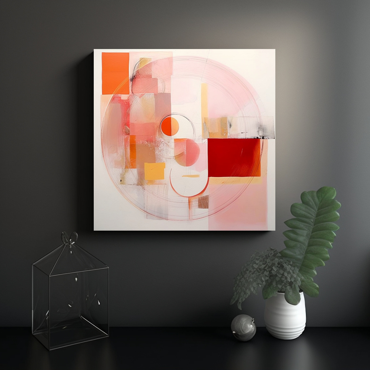 CUADRO MODERNO CLÁSICO: FORMA CIRCULAR ROSA CON 40X40 CM - 2