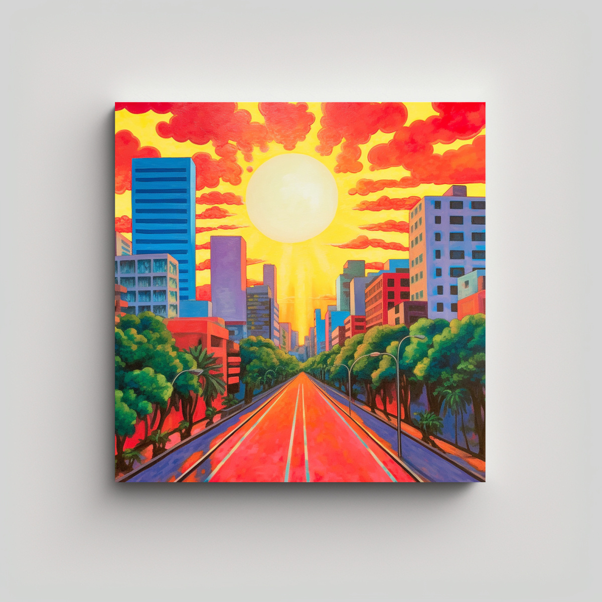 CUADRO DECORATIVO MODERNO CON SOL NACIENTE EN LA 90X90 CM - 1