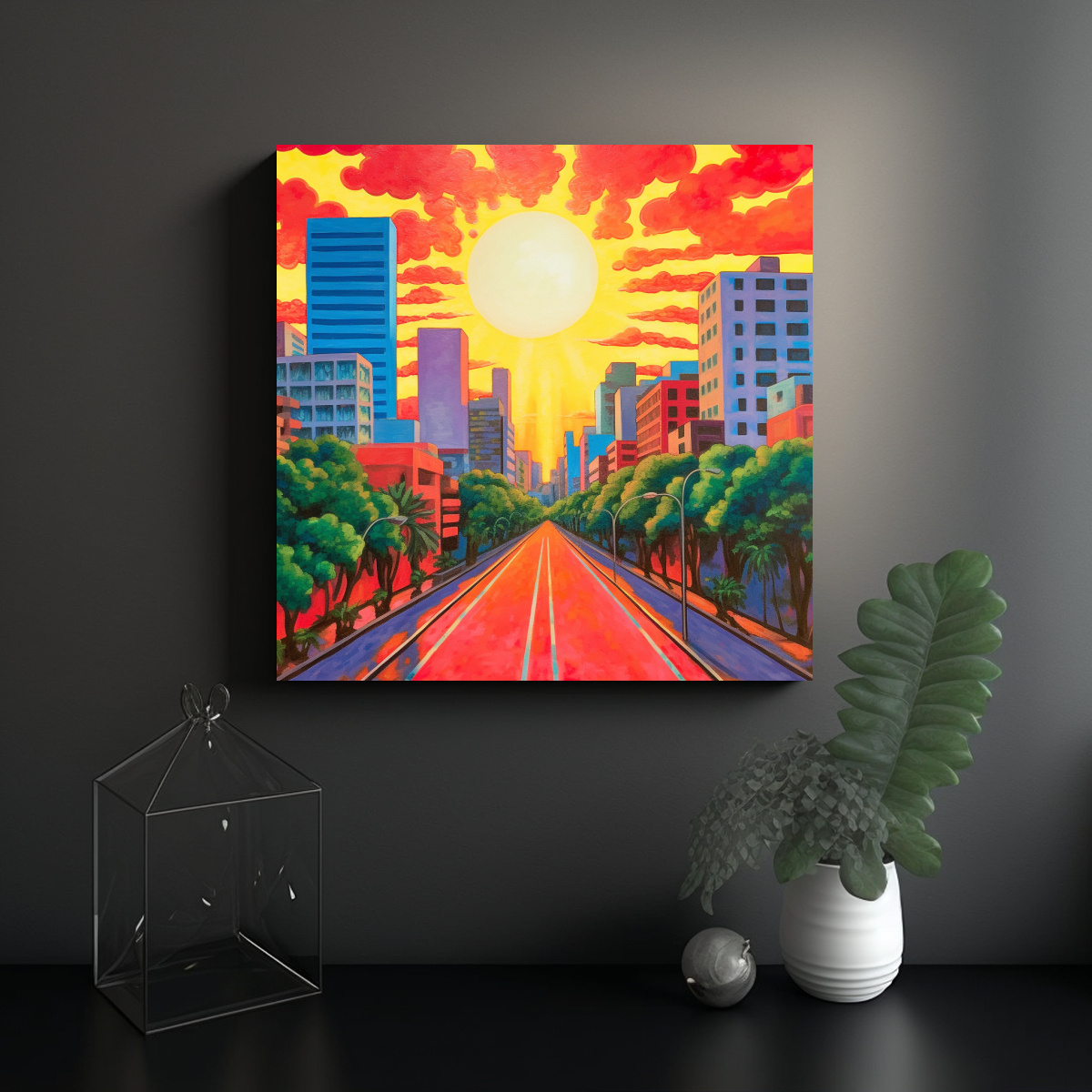 CUADRO DECORATIVO MODERNO CON SOL NACIENTE EN LA 90X90 CM - 2