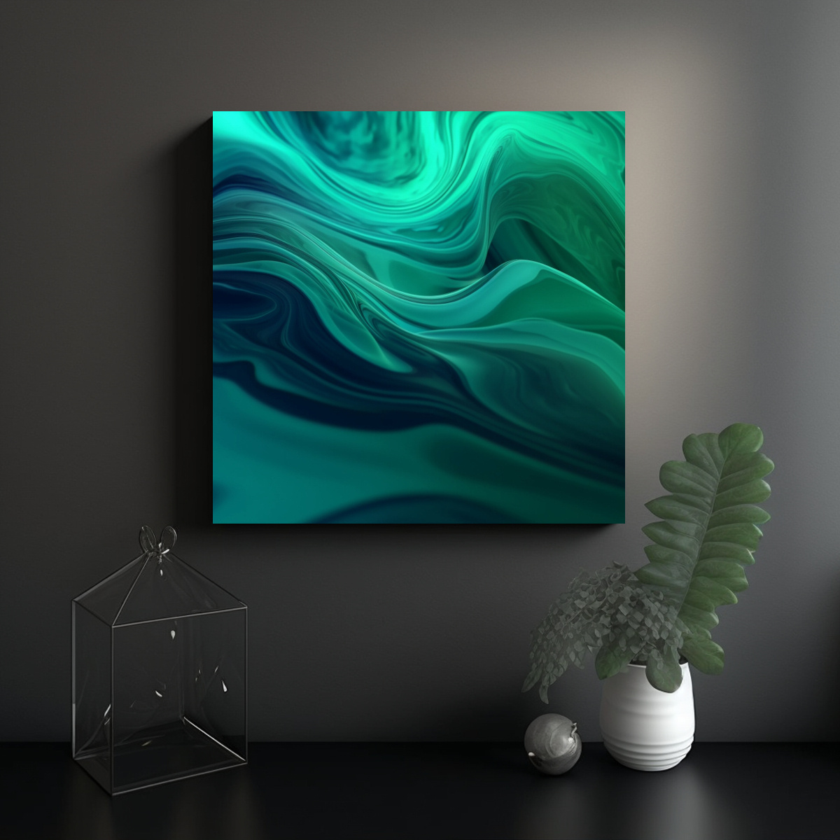 CUADRO ABSTRACTO VINTAGE RELIEVE EN TONOS VERDE Y 70X70 CM - 2
