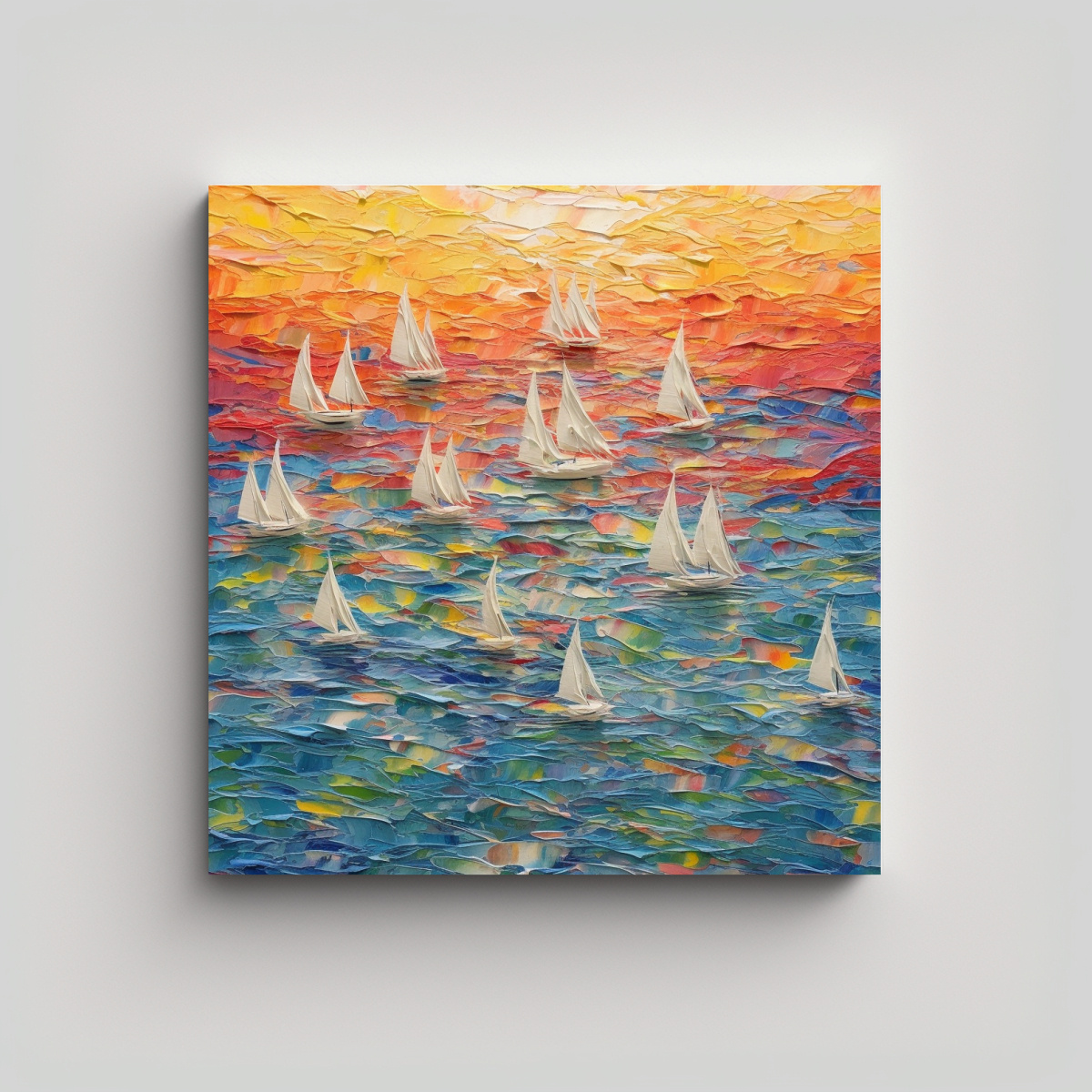 PINTURA DECORATIVA: CUADRO MARINO CON VELEROS 50X50 CM - 1
